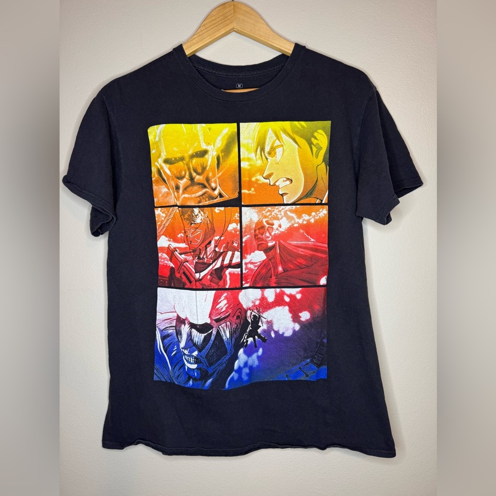 Attack on Titan Anime Graphic T-Shirt Black Manga Tee Size M